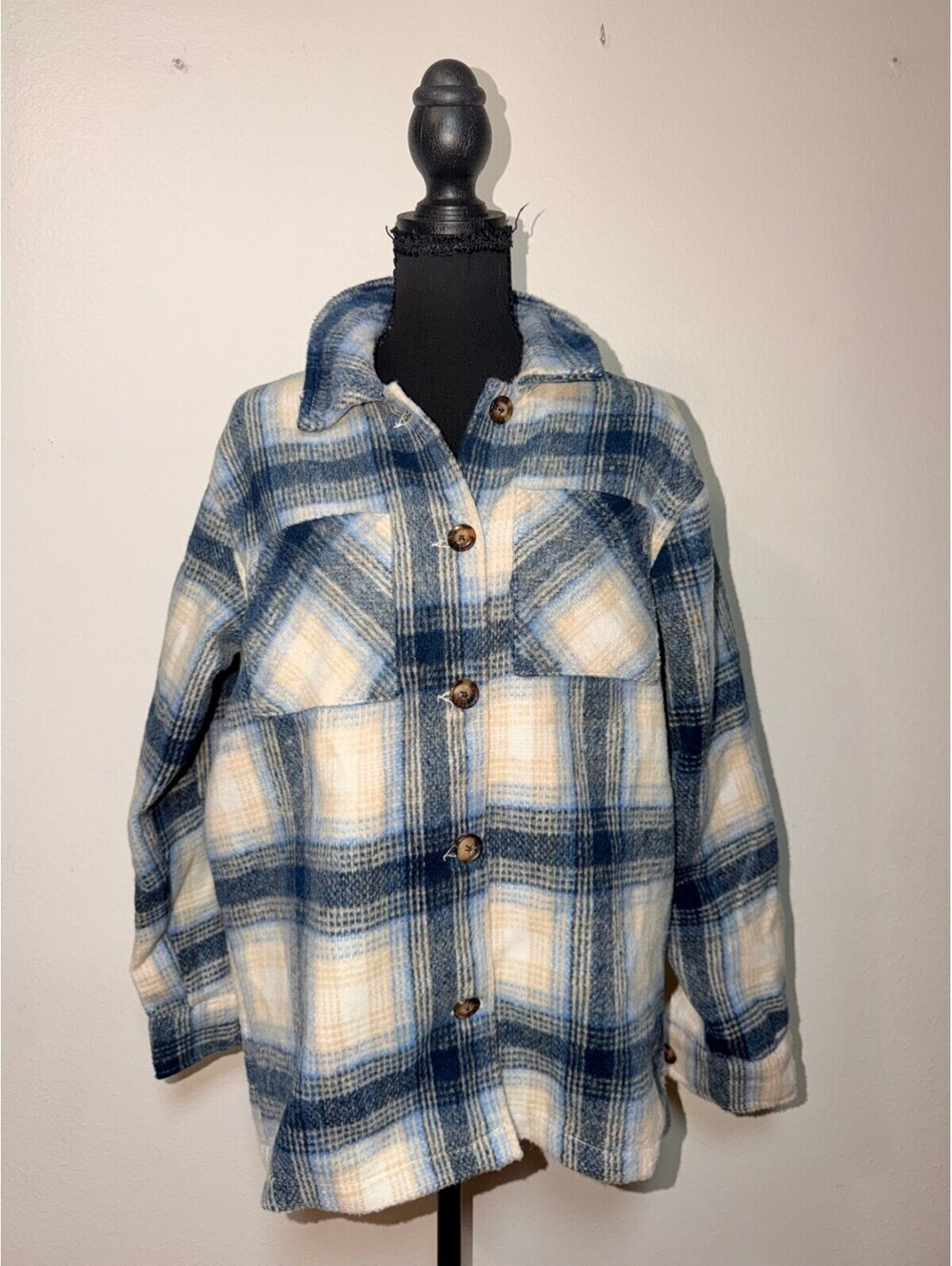 Time and Tru Blue Plaid Flannel Shacket S Fall